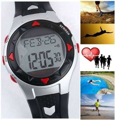 Waterproof PEDOMETER Wrist Watch - HEART RATE Counter, Pulse, Steps, Distance & Calories Monitor