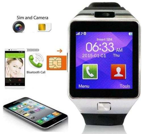 Smartphone Wrist Watch -  SIM CARD, Bluetooth, Camera, Sleep Monitor, SD Card, MP3 etc. - Silver
