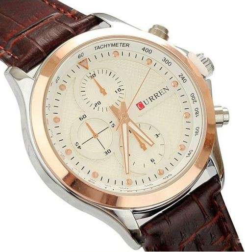 Elegant Curren Quartz Brown Crockodile Skin Leather Wrist Watch