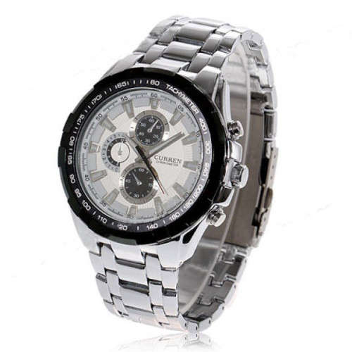 Elegant CURREN Military Mens Quartz Wrist Watch With Stainless Steel Strap - Silver & White