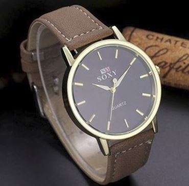 Elegant Business Rosegold & Black Men's SOXY Brand Leather Wrist Watch