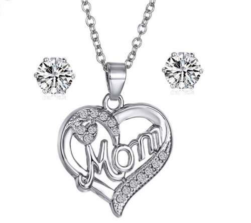 Elegant 18K Gold Plated Jewelry Set With Rhinestone Mom Pendant