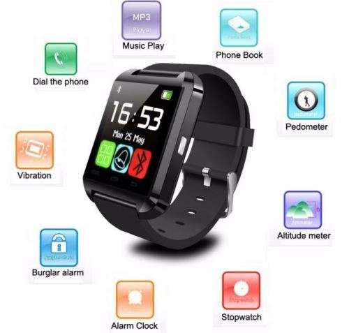 Bluetooth Smartwatch for IOS iPhone, Android - Pedometer, Sleep Monitor, Drink Reminder etc - Black