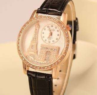 Luxury Rosegold Paris Eiffel Tower Rhinestone Ladies Wrist Watch by Relogio Feminino in BLACK