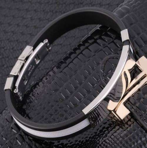 Men's Cool Silicone Stainless Steel Clasp Cuff Bracelet - Engrave your own Message