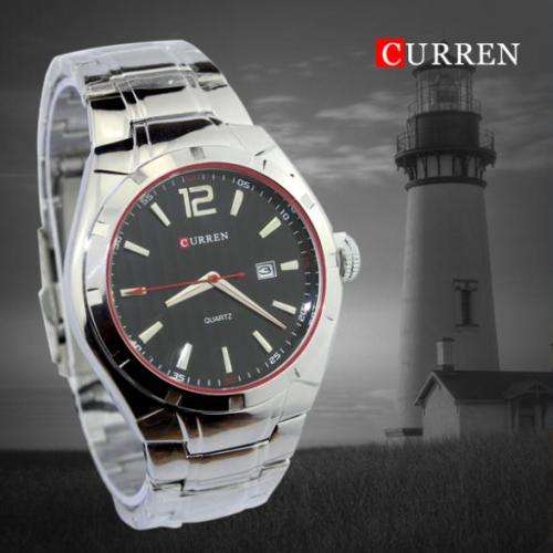 Elegant CURREN AUTO DATE Mens Quartz Wrist Watch With Stainless Steel Strap - Black and Silver