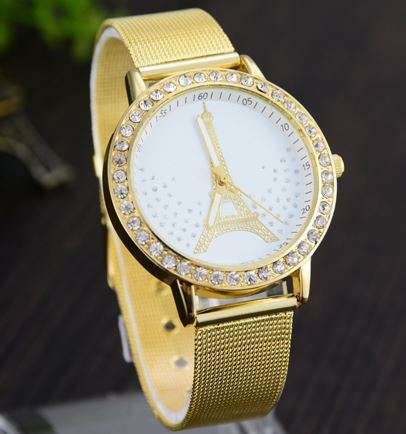 Luxury Rose Gold Paris Eiffel Tower Ladies Wrist Watch With Swarovski Crystals