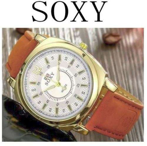 Elegant Men's SOXY BRAND Quartz Leather Wrist Watch in Complimentary Gift Box
