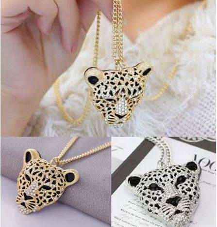 Elegant Gold / Silver Leopard Head Chain Necklace With Austrian Crystals in Complimentary Gift Box