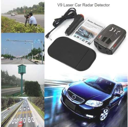 V9 Laser Speed Control Radar Detector - LED Display, USB 2.0, Anti-Slip Mat & Car Charger