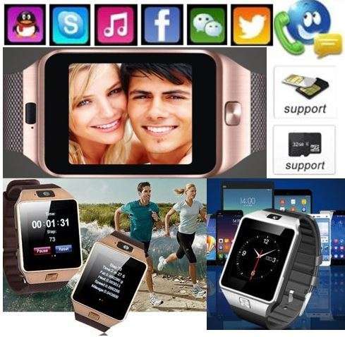 Smartphone Watch, SIM CARD, Bluetooth, Camera, Sleep Monitor, SD Card, MP3 - GOLD, SILVER & WHITE