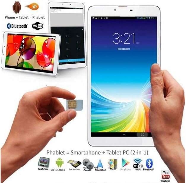 7" Android Smartphone Tablet, Wi-Fi, 3G, Dual Sim Cards, Dual Cameras, Touch Screen, GPS - WHITE