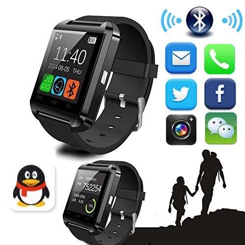 U80 Bluetooth Smartwatch - iPhone, Android, Pedometer, Sleep Monitor, Drink Reminder etc - Black