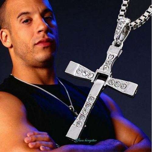 Fast & Furious Men's Stainless Steel Chain With Crystal Cross Pendant in Complimentary Gift Box