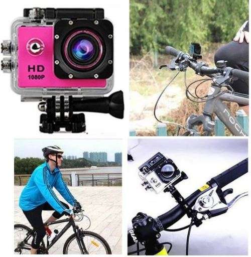 Full HD 1080P Sport Action Camera Camcoder, Waterproof, USB Cable, Car Charger, Full Set PINK
