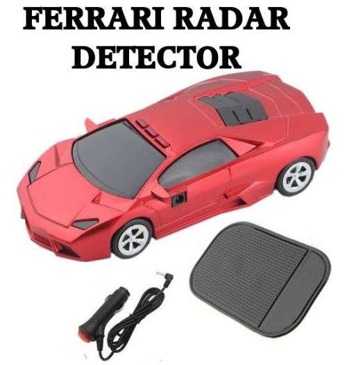 Red Ferrari Laser Radar Detector - DC & USB, Voice Alert, 360 Degree Protection, & Support GPS