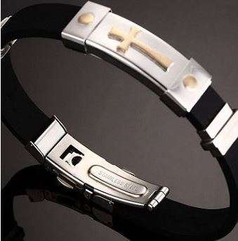 Elegant Stainless Steel & Silicone Men's Bracelet With Steel Spring Clasp in Complimentary Gift Box