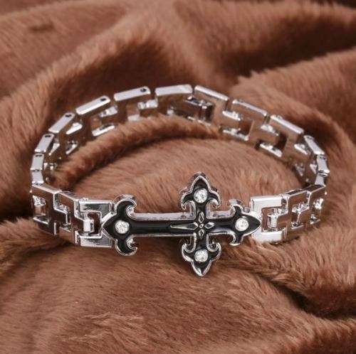 Exquisite Stainless Steel Men's Crystal Cross Bracelet in Complimentary Gift Box