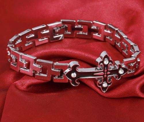 Exquisite Stainless Steel Men's Crystal Cross Bracelet in Complimentary Gift Box