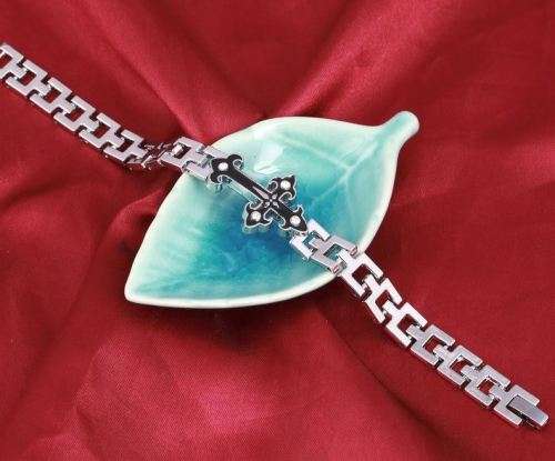 Exquisite Stainless Steel Men's Crystal Cross Bracelet in Complimentary Gift Box
