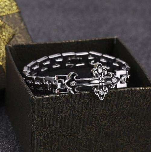 Exquisite Stainless Steel Men's Crystal Cross Bracelet in Complimentary Gift Box