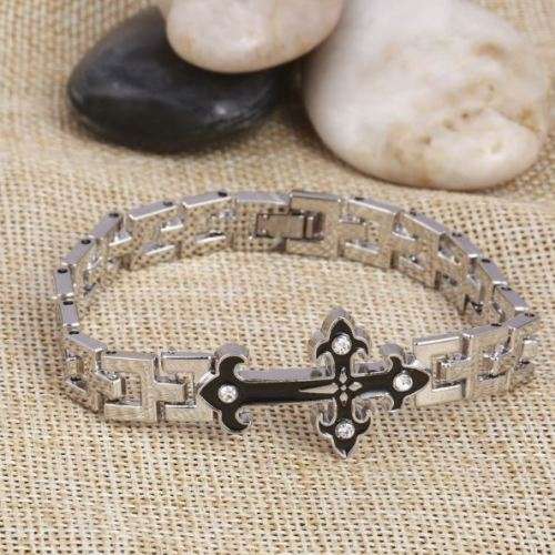 Exquisite Stainless Steel Men's Crystal Cross Bracelet in Complimentary Gift Box