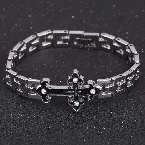 Exquisite Stainless Steel Men's Crystal Cross Bracelet in Complimentary Gift Box