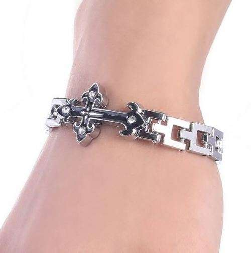 Exquisite Stainless Steel Men's Crystal Cross Bracelet in Complimentary Gift Box