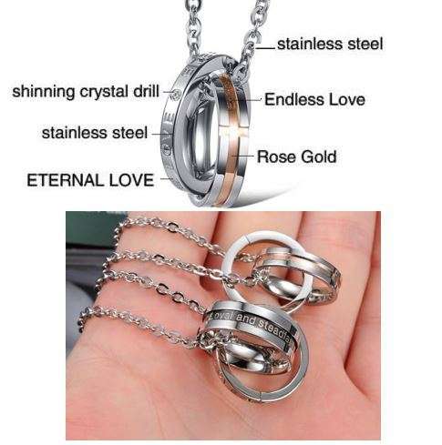 Elegant 316L Stainless Steel Eternal Love Diamante Link Chain Necklace for Men in Gift Box