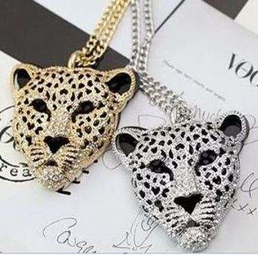 Elegant Gold / Silver Leopard Head Chain Necklace With Austrian Crystals in Complimentary Gift Box