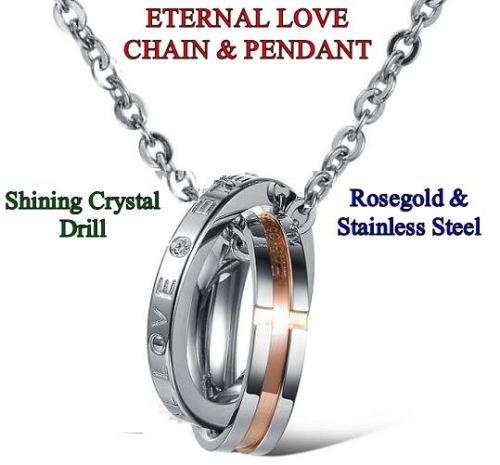 Elegant 316L Stainless Steel Eternal Love Diamante Link Chain Necklace for Men in Gift Box