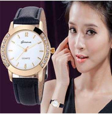 Luxury Leather Geneva Crystal Quartz Wrist Watch in Complimentary Gift Box