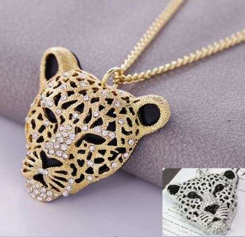 Elegant Gold / Silver Leopard Head Chain Necklace With Austrian Crystals in Complimentary Gift Box