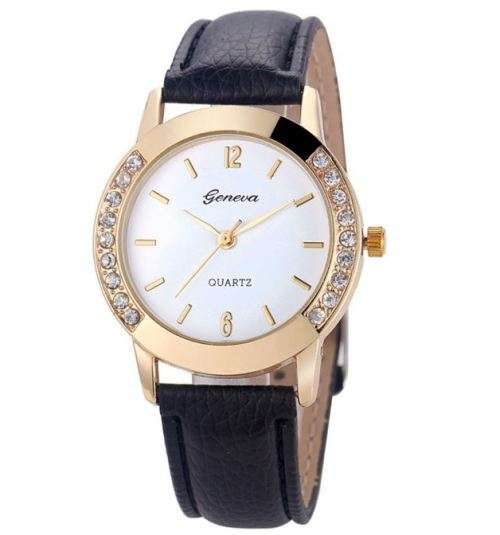 Luxury Leather Geneva Crystal Quartz Wrist Watch in Complimentary Gift Box
