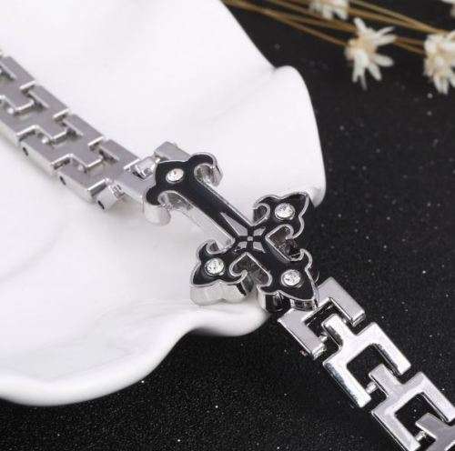 Exquisite Stainless Steel Men's Crystal Cross Bracelet in Complimentary Gift Box