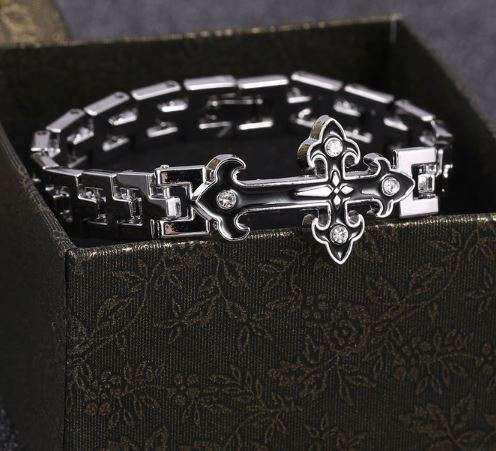 Exquisite Stainless Steel Men's Crystal Cross Bracelet in Complimentary Gift Box