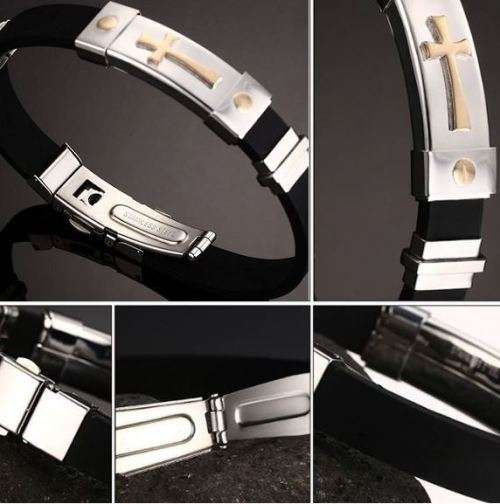 Elegant Stainless Steel & Silicone Men's Bracelet With Steel Spring Clasp in Complimentary Gift Box