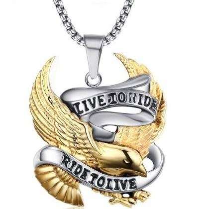 VNOX Stainless Steel Eagle LIVE TO RIDE Bikers Chain & Pendant in Gift Box
