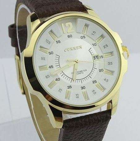 Elegant CURREN AUTO DATE Quartz Wrist Watch With Genuine Leather Strap