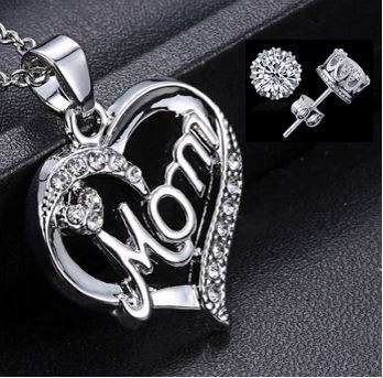 Elegant Jewelry Set With Rhinestone Mom Pendant in Complimentary Gift Box