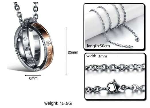 Elegant 316L Stainless Steel Eternal Love Diamante Link Chain Necklace for Men in Gift Box