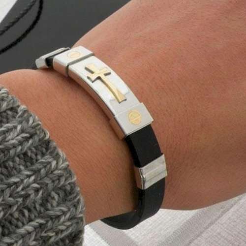 Elegant Stainless Steel & Silicone Men's Bracelet With Steel Spring Clasp in Complimentary Gift Box