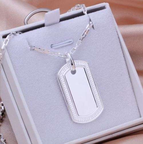 Stainless Steel Silver Chain With Dog Tag Pendant in Gift Box - Engrave Your Own Message