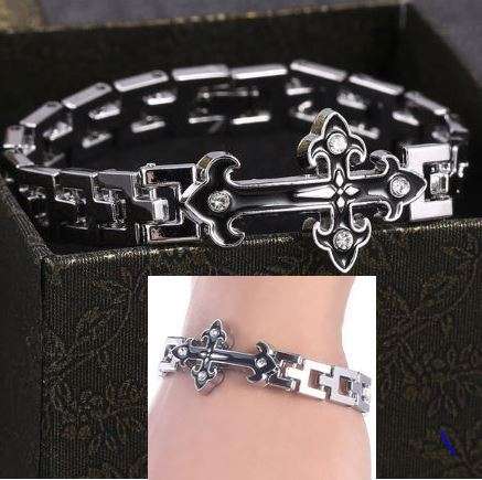 Exquisite Stainless Steel Men's Crystal Cross Bracelet in Complimentary Gift Box