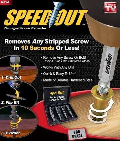 4 Piece Screw & Bolt Extractor Drill Bitts & Guide Set - Broken Easy Out Fastener Kit