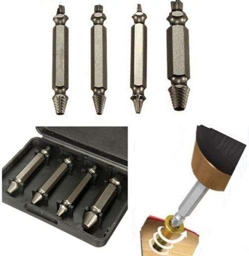 4 Piece Screw & Bolt Extractor Drill Bitts & Guide Set - Broken Easy Out Fastener Kit