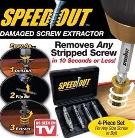 4 Piece Screw & Bolt Extractor Drill Bitts & Guide Set - Broken Easy Out Fastener Kit