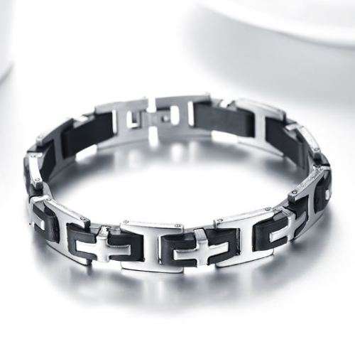 Elegant Stainless Steel & Silicone Men's Bracelet With Steel Spring Clasp in Complimentary Gift Box