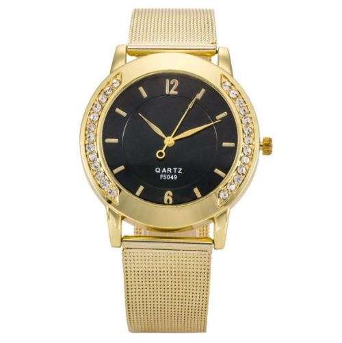 Elegant Ladies Golden Crystal Stainless Steel Mesh Band Analog Quartz Wrist Watch in Gift Box