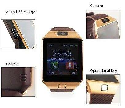 Smartwatch Phone, SIM, Bluetooth, Camera, Sleep Monitor, SD Card, MP3, Gold - FREE SCREEN PROTECTOR